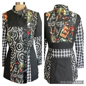 Adore Black and Multicolor Patterned Blazer